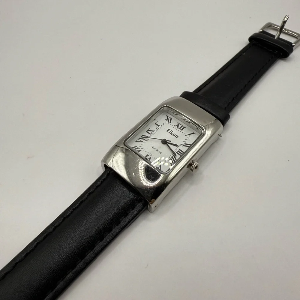 Eikon Women's Watch Black Band Silver Rectangle Bezel (New Battery)